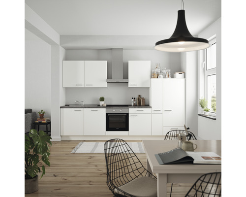 Nobilia elements Küchenzeile Urban 330 cm Frontfarbe weiß matt Korpusfarbe weiß inkl. Einbaugeräte LAURUS Variante rechts