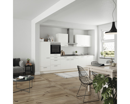 Nobilia elements Küchenzeile Urban 360 cm Frontfarbe weiß matt Korpusfarbe weiß inkl. Einbaugeräte LAURUS Variante links