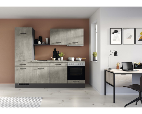 IMPULS Küchenzeile PESCE 240 cm Frontfarbe beton matt Korpusfarbe graphit montiert Variante links