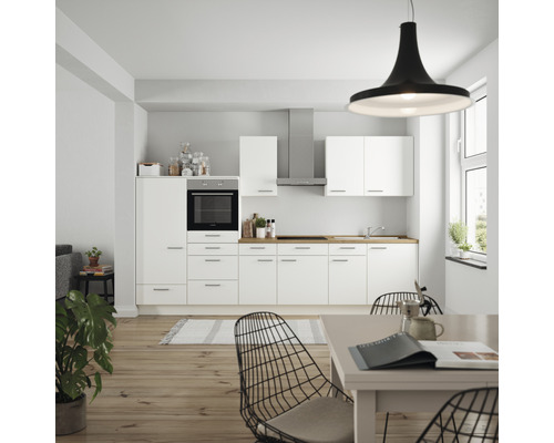 nobilia elements Küchenzeile mit Geräten Urban 330 cm weiß matt montiert Variante links