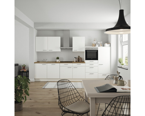 Nobilia elements Küchenzeile Urban 360 cm Frontfarbe weiß matt Korpusfarbe weiß inkl. Einbaugeräte LAURUS Variante rechts