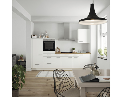 Nobilia elements Küchenzeile Urban 300 cm Frontfarbe weiß matt Korpusfarbe weiß inkl. Einbaugeräte LAURUS Variante links