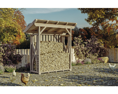 Kaminholzunterstand SKAN HOLZ Lars 1 190 x 70 x 234 cm natur Holzlager mit Holz im Garten