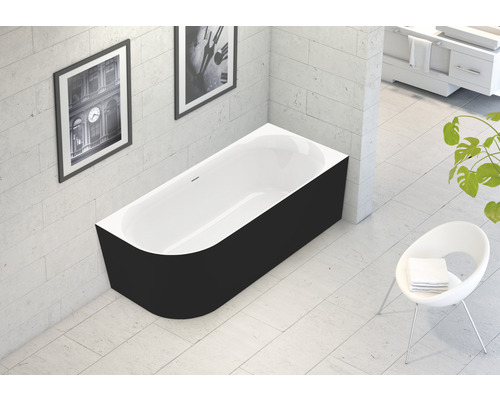 Vorwandbadewanne Raumsparbadewanne OTTOFOND Afinar Corner 80 x 180 cm weiß schwarz Glänzend Glatt 703947