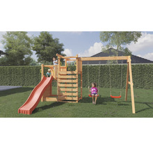 Kinderspielanlage mit Rutsche, Kletterwand und Schaukel im Garten