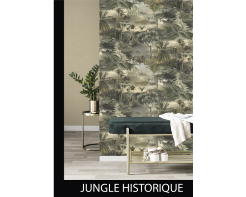Raum mit Dschungel-Fototapete, Bank und Beistelltisch