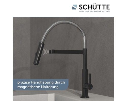 Schwarze Küchenarmatur mit magnetischer Halterung