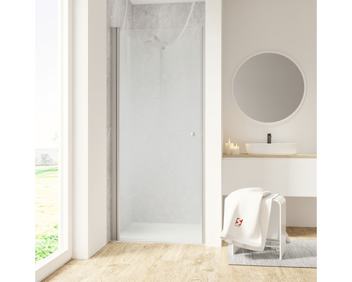 Duschtür in Nische mit Drehtür SCHULTE 90 cm Profil aluminium Glasdekor Nebel Türanschlag links