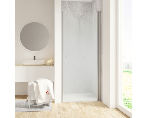 Duschtür in Nische mit Drehtür SCHULTE 80 cm Profil aluminium Glasdekor Nebel Türanschlag rechts