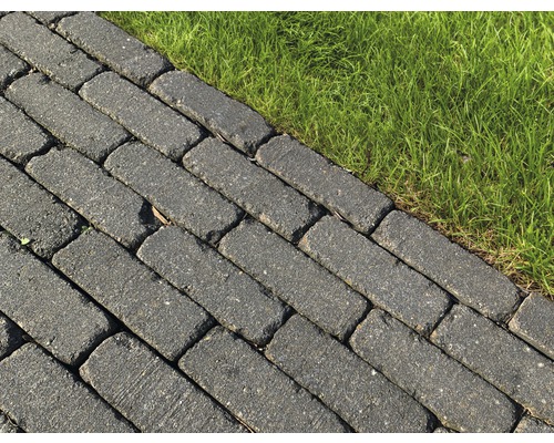 Graue Pflastersteine neben grünem Rasen
