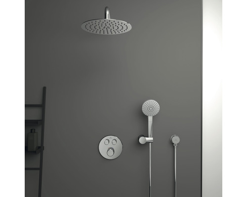 Aufputz-Duschsystem mit Kopfbrause, Handbrause und Thermostat