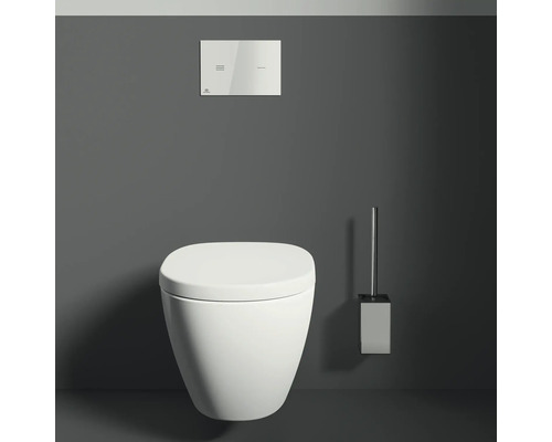 Wandhängendes WC mit Betätigungsplatte und WC-Bürste