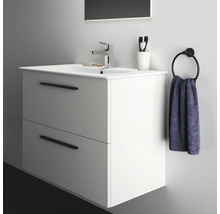 Badezimmer Waschbeckenunterschrank mit zwei Schubladen, Armatur, Handtuchring und Handtuch