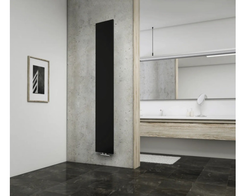 SCHULTE Designheizkörper New York 2006 x 304 mm anthrazit mit Mittelanschluss Modernes Badezimmer mit Paneelheizkörper, Waschtisch und Spiegel