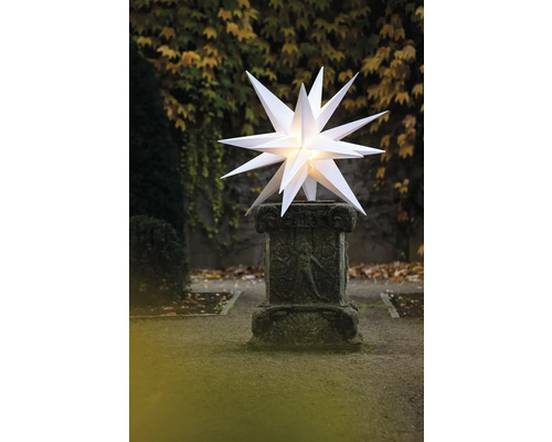 Weihnachtsstern auf Steinsäule im Garten
