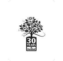 FloraSelf Logo zum 30-jährigen Jubiläum mit Baum, Früchten und Blumen