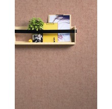 Wandregal mit Pflanze, Zitrone, Notizblöcken und Bild an einer strukturierten Wand