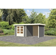 Gartenhaus Karibu Kodiak 3,5 inkl. Anbaudach 2,4 m, Rück- und Seitenwand 491 x 262 cm terragrau