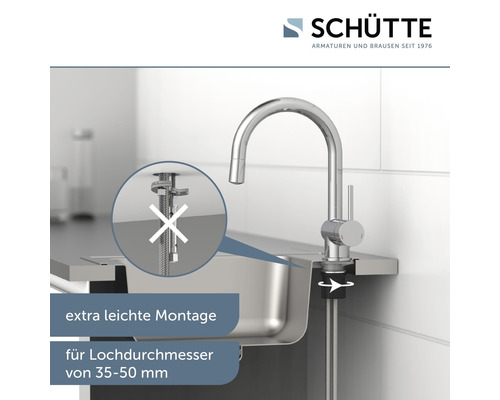 Spültischarmatur mit vereinfachter Montage für Lochdurchmesser von 35 bis 50 Millimeter