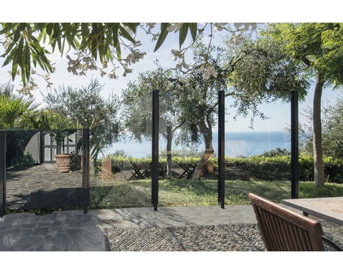 Außenaufnahme mit Glaszaun und Garten