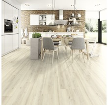 Heller Laminatboden in einem modern eingerichteten Esszimmer mit Esstisch und Stühlen