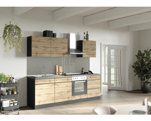 Held Möbel Küchenzeile mit Geräten PISA 240 cm Frontfarbe wildeiche matt Korpusfarbe graphit zerlegt