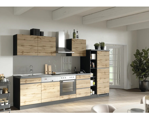 Held Möbel Küchenzeile mit Geräten PISA 330 cm Frontfarbe wildeiche matt Korpusfarbe graphit zerlegt