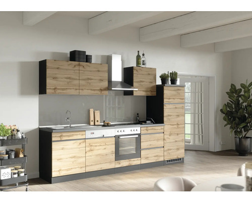 Held Möbel Küchenzeile mit Geräten PISA 300 cm Frontfarbe wildeiche matt Korpusfarbe graphit zerlegt