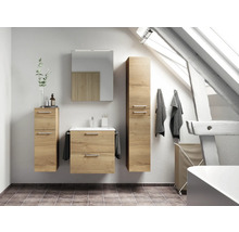 Badmöbel-Set NOBILIA Programm 2 BxHxT 140 x 169,1 x 48,7 cm Frontfarbe eiche natur mit Möbel-Waschtisch und Spiegelschrank 1-türig mit LED-Beleuchtung Unterschrank Midischrank Griff chrom matt 199