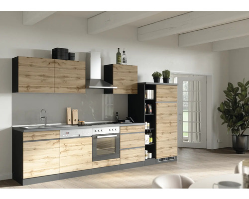 Held Möbel Küchenzeile mit Geräten PISA 330 cm wildeiche matt zerlegt Variante reversibel