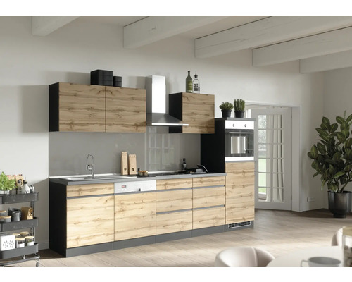 Held Möbel Küchenzeile mit Geräten PISA 300 cm Frontfarbe wildeiche matt Korpusfarbe graphit zerlegt