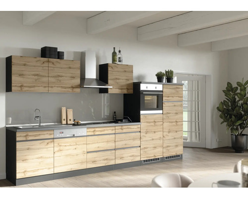 Held Möbel Küchenzeile mit Geräten PISA 360 cm Frontfarbe wildeiche matt Korpusfarbe graphit zerlegt