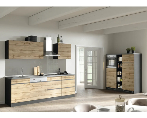 Held Möbel Küchenzeile mit Geräten PISA 390 cm Frontfarbe wildeiche matt Korpusfarbe graphit zerlegt