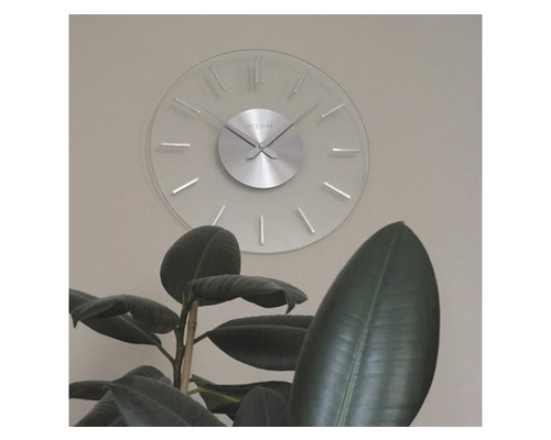 Wanduhr aus Glas mit Pflanzen im Raum