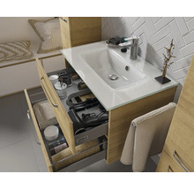 Badmöbel-Set Pelipal Kumba BxHxT 107 x 200 x 50 cm Frontfarbe eiche riviera 5-teilig und mehr mit Glas-Waschtisch weiß, Unterschrank und Wandschrank 99.770326471