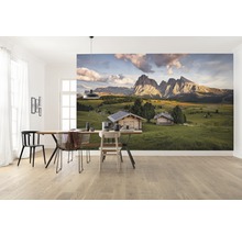 Esszimmer mit Fototapete Berglandschaft, Esstisch und Stühlen