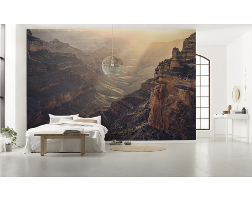 Schlafzimmer mit Fototapete einer Canyonlandschaft