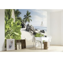 Fototapete mit Strandmotiv im hellen Esszimmer