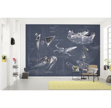 Zimmer mit Star Wars Fototapete mit Raumschiffmotiven.