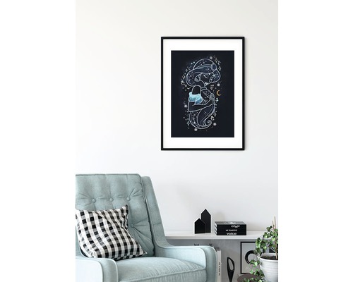 Gerahmtes Wandbild mit stilisierter Jasmin-Illustration