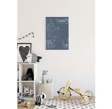 Dekorativer Kunstdruck mit Bauplanansicht eines Raumschiffs im Kinderzimmer