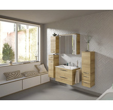 Badmöbel-Set Pelipal Kumba BxHxT 137 x 200 x 50 cm Frontfarbe eiche riviera 5-teilig mit Mineralguss-Waschtisch weiß, Midischrank, Unterschrank und Wandschrank 99.770121473