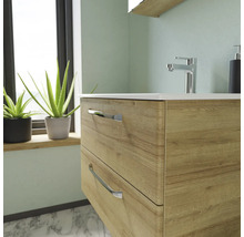 Badmöbel-Set Pelipal Kumba BxHxT 137 x 200 x 50 cm Frontfarbe eiche riviera 5-teilig mit Mineralguss-Waschtisch weiß, Midischrank, Unterschrank und Wandschrank 99.770121473