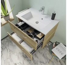 Badmöbel-Set Pelipal Kumba BxHxT 137 x 200 x 50 cm Frontfarbe eiche riviera Badmöbelset 5-teilig und mehr mit Waschtisch Mineralmarmor weiß und Mineralguss-Waschtisch Waschtischunterschrank Spiegelschrank mit LED-Beleuchtung Hochschrank Unterschrank-thumb-12