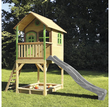Spielhaus aus Holz mit Rutsche, Leiter und Sandkasten für den Garten