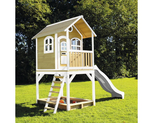 Holzspielhaus mit Rutsche, Leiter und Sandkasten für den Garten
