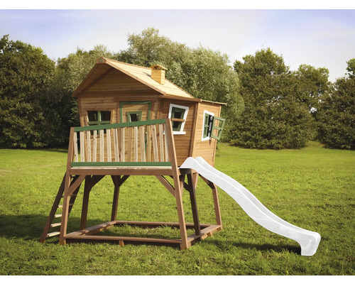 Spielhaus mit Rutsche aus Holz für den Garten