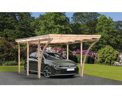 Einzelcarport Liberty mit Aluminium-Dachplatten inkl. 2 Einfahrtsbögen 304 x 510 cm natur