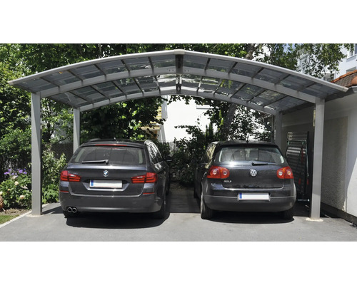 Doppelcarport Ximax Portoforte Typ 80 M-Ausführung Aluminium eloxiert 542,3 x 495,4 cm Edelstahl-Look