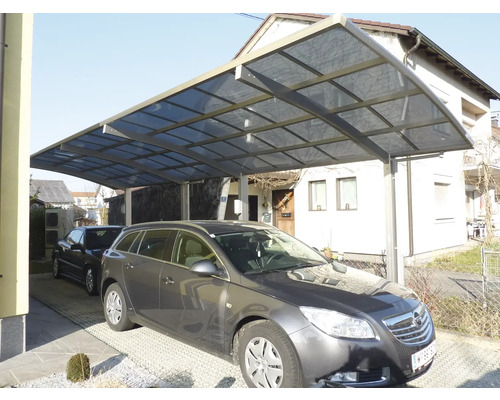 Doppelcarport Ximax Porteforte Typ 60 Tandem Aluminium eloxiert 270,4 x 982,6 cm Edelstahl-Look